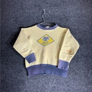 Vintage 50/60s Kids Cub Scouts BSA Two Tone Sweatshirt 10 Yellow Blue Repairs